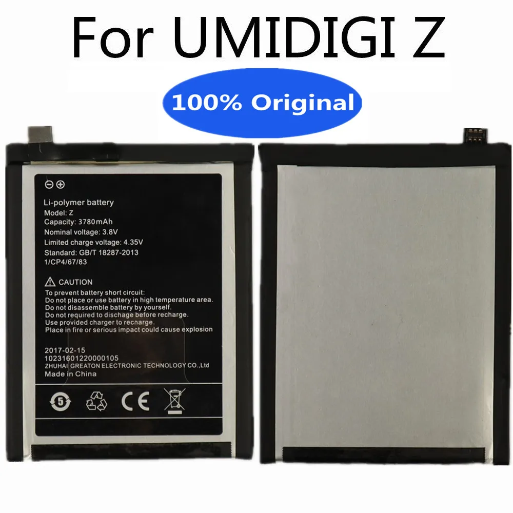 100% Оригинална Батерия UMIDIGI 3780 ма за смартфон Umi UMIDIGI Z, Висококачествени Сменяеми Вградени Батерии Bateria