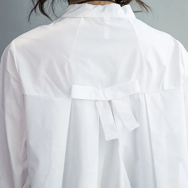2023 Лято, Женски бели ризи от 100% памук, Модни Голяма свободна блуза с дълъг ръкав и лък, Модни дамски дрехи 0,24 кг Изображение 4
