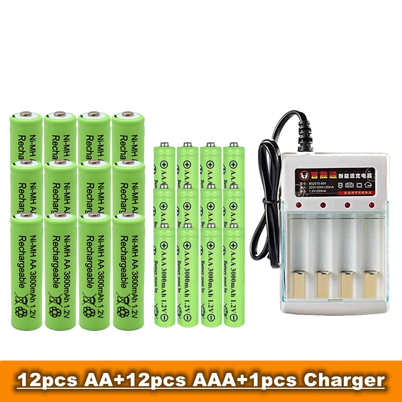 Акумулаторна батерия тип АА + ААА, 1.2, 3800 ма /3000 MAH, се използва за продажба на дистанционни управления, играчки, радиоприемници и зарядни устройства Изображение 2