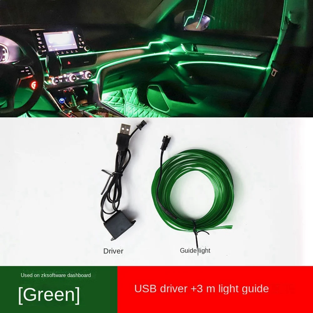 Атмосферното осветление на кола USB, led индикатор студено осветление на автомобила, без промяна на линия препълнен, атмосферата осветление (флуоресцентно зелено) Изображение 3