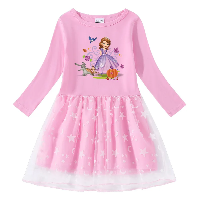 Детски Дрехи за деца, елегантна рокля на принцеса София, с дълъг ръкав, мрежести съоръжения за малки момичета под формата на звезди и Луната, облекло за рожден Ден Изображение 0