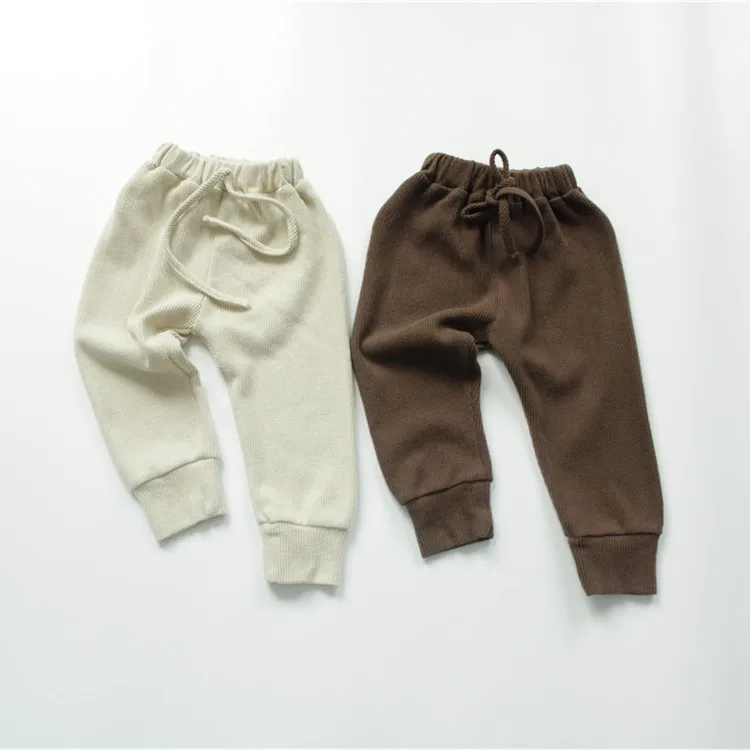 Есенни нови плетени вълнени панталони в корейски стил за малки момчета, детски дрехи, обикновена панталони в рубчик за деца Изображение 1