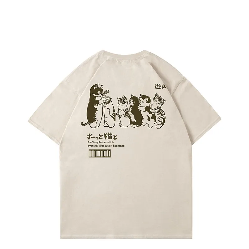 ЖЕНСКА тениска, облекла в стил хип-хоп тениска с принтом котка, ежедневни памучен лятна тениска с къс ръкав 2023 Изображение 0
