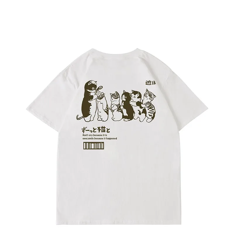 ЖЕНСКА тениска, облекла в стил хип-хоп тениска с принтом котка, ежедневни памучен лятна тениска с къс ръкав 2023 Изображение 1