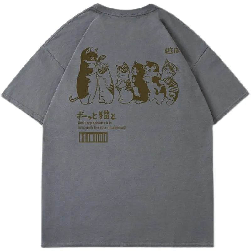 ЖЕНСКА тениска, облекла в стил хип-хоп тениска с принтом котка, ежедневни памучен лятна тениска с къс ръкав 2023 Изображение 4