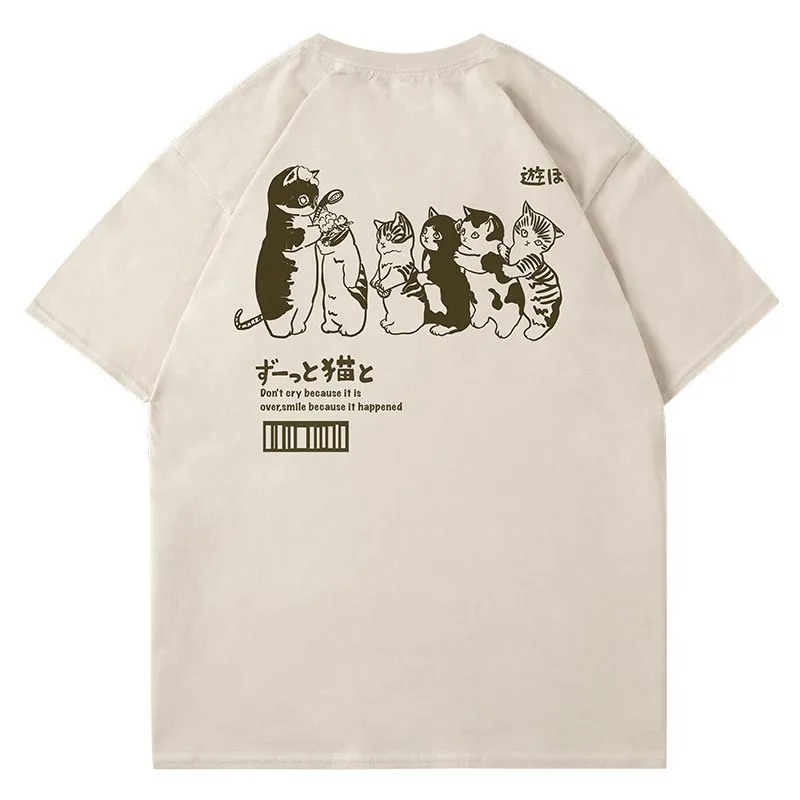 ЖЕНСКА тениска, облекла в стил хип-хоп тениска с принтом котка, ежедневни памучен лятна тениска с къс ръкав 2023 Изображение 5