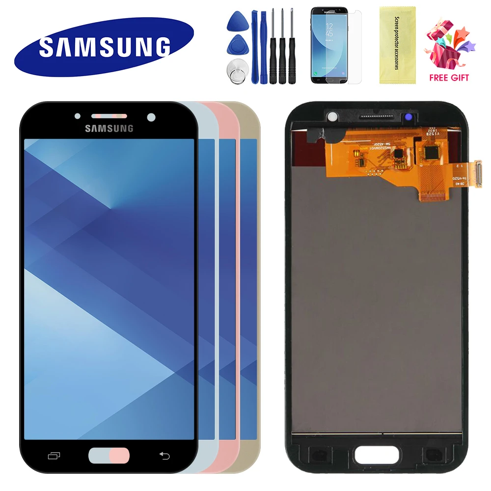 За Samsung Galaxy A5 2017 LCD дисплей A520 SM-A520F LCD Сензорен дисплей Дигитайзер В Събирането на Рамка За A5 2017 A520 LCD екран Изображение 0