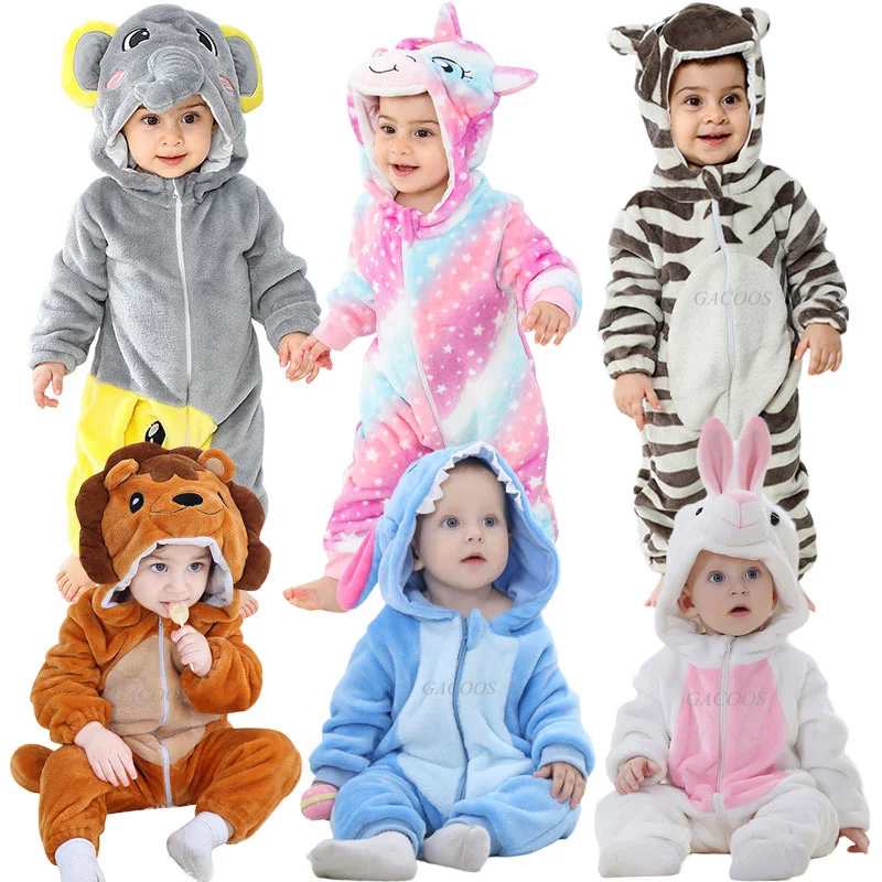 Зимна фланелевый гащеризон за новородени момчета и Момичета с качулка, кралят костюм животно Еднорог, гащеризон, топли сладък екипировки, дрехи за малките момчета Изображение 0