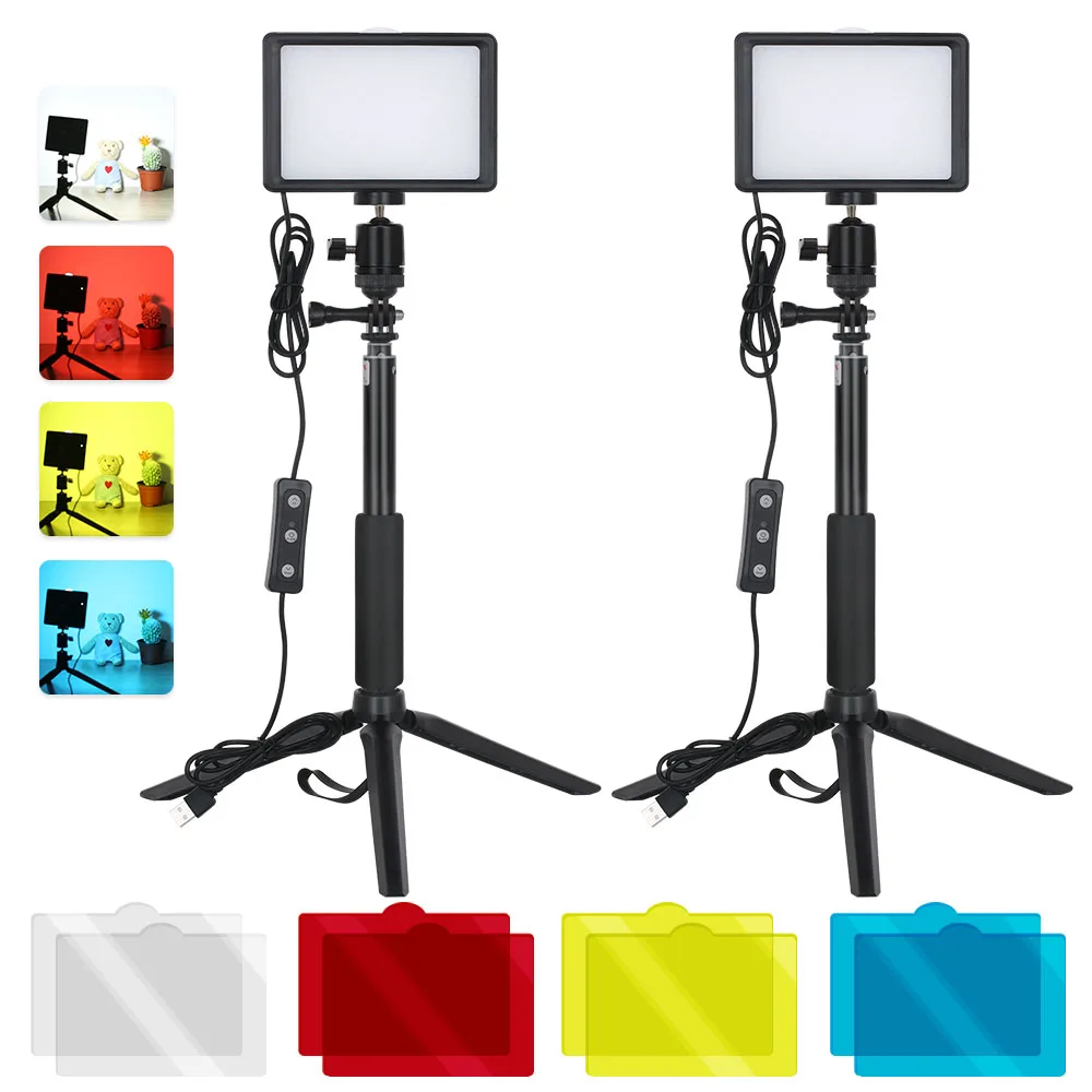 Комплект настолни led видео сигнали USB със статив, гъвкави цветни филтри с топка глава за запис на видео на живо Изображение 0