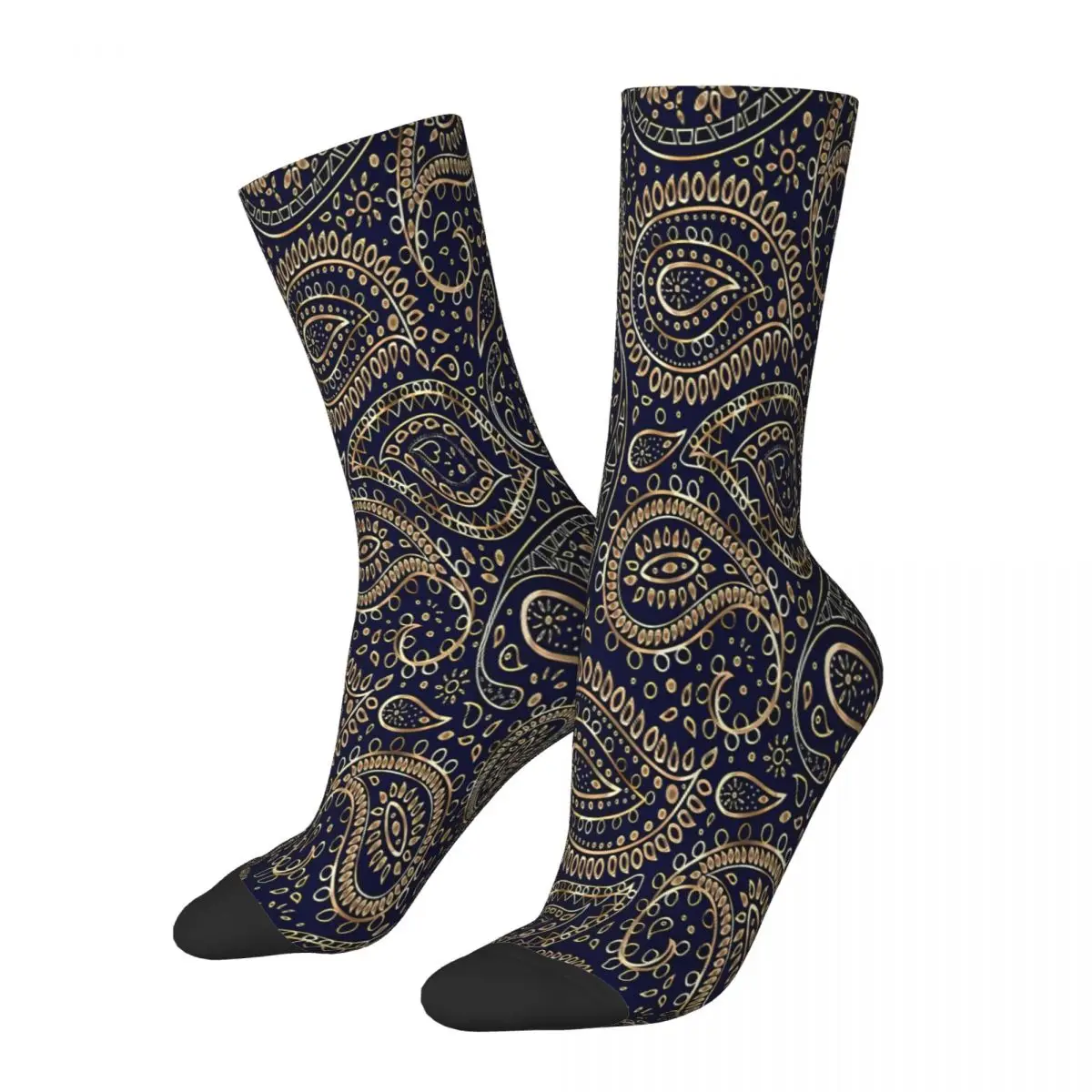 Красиви златни чорапи с шарени Вратовръзки Вавилон в бохемски стил, мъжки и дамски зимни чорапи от полиестер Изображение 0