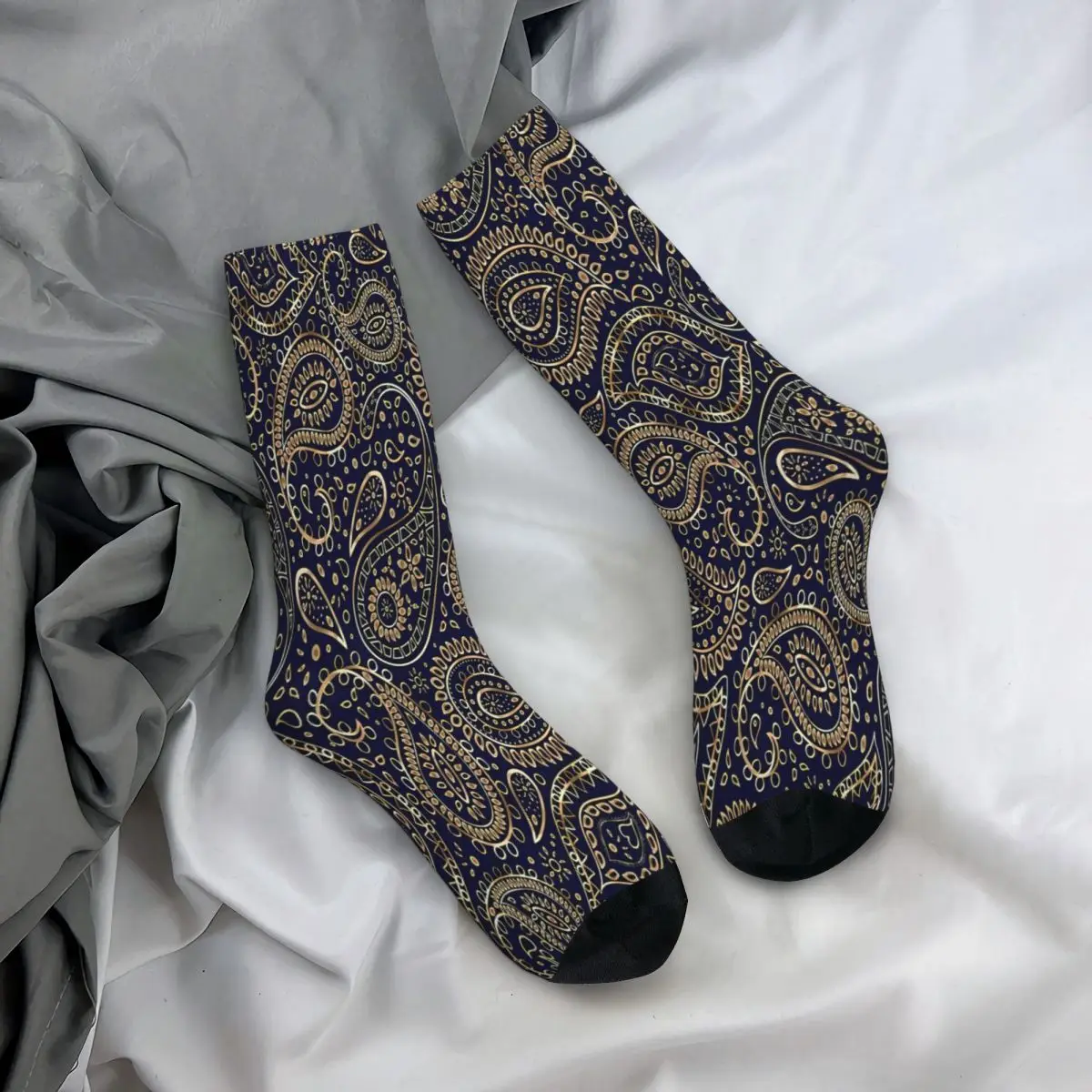 Красиви златни чорапи с шарени Вратовръзки Вавилон в бохемски стил, мъжки и дамски зимни чорапи от полиестер Изображение 2