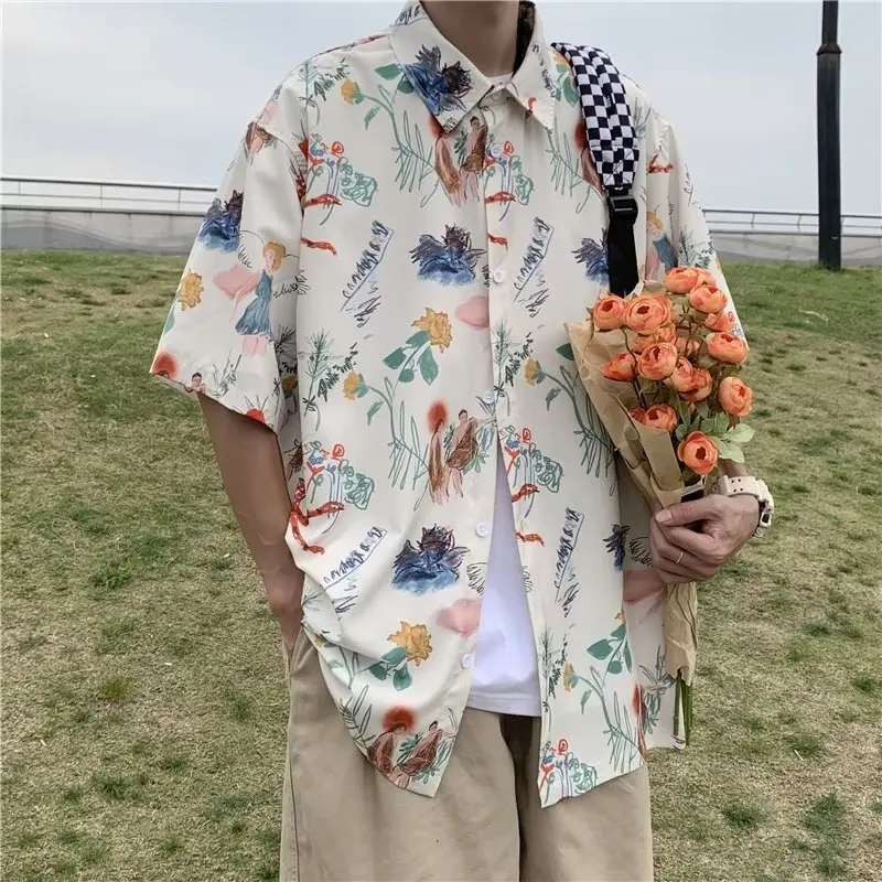 Лятна Мода за Мъже Casual риза С флорална принтом, Тънка Свободна Плажна риза с къс ръкав, Ежедневни Градинска Облекло в Стил Харадзюку, Хавайска риза Изображение 0