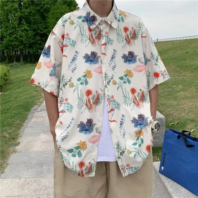 Лятна Мода за Мъже Casual риза С флорална принтом, Тънка Свободна Плажна риза с къс ръкав, Ежедневни Градинска Облекло в Стил Харадзюку, Хавайска риза Изображение 2