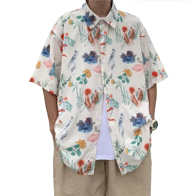 Лятна Мода за Мъже Casual риза С флорална принтом, Тънка Свободна Плажна риза с къс ръкав, Ежедневни Градинска Облекло в Стил Харадзюку, Хавайска риза Изображение 5