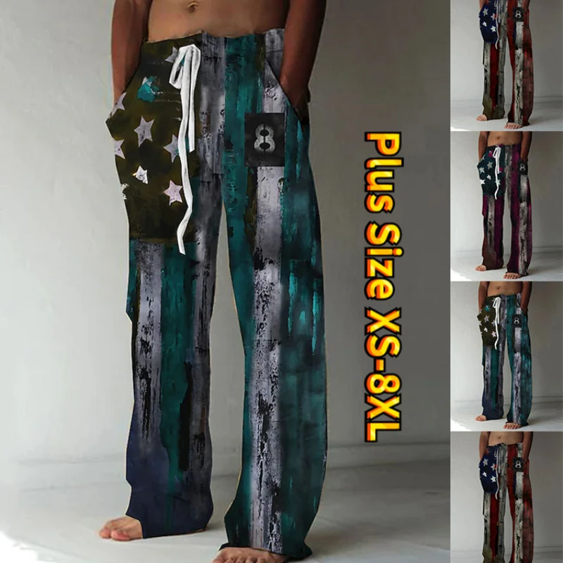Мъжки свободни панталони в звездно-полосковую лента с висока талия и принтом Извън ежедневния стил XS-8XL Изображение 0