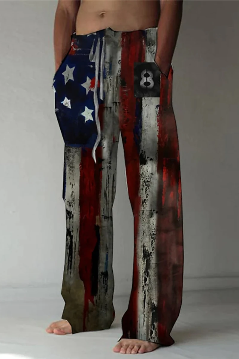 Мъжки свободни панталони в звездно-полосковую лента с висока талия и принтом Извън ежедневния стил XS-8XL Изображение 1