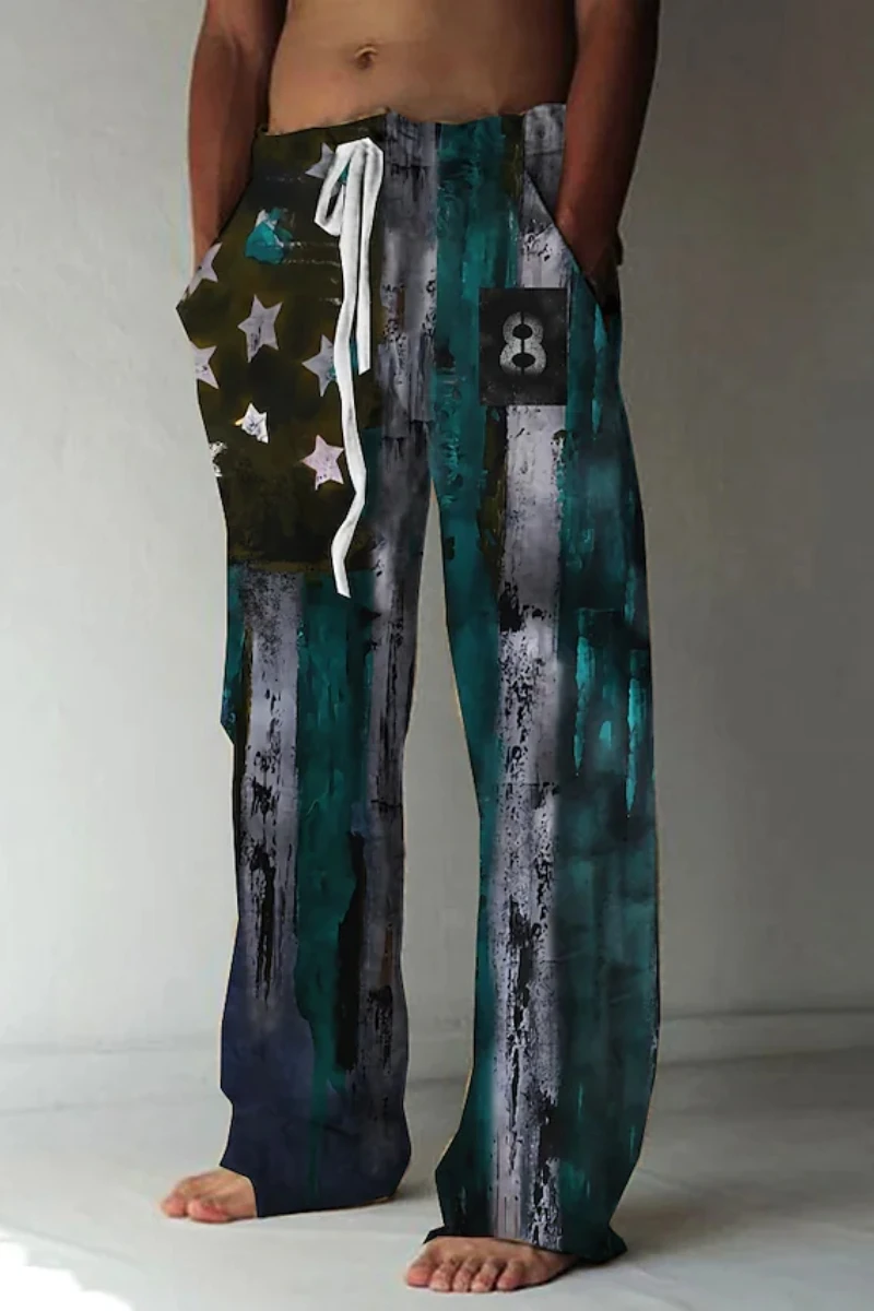 Мъжки свободни панталони в звездно-полосковую лента с висока талия и принтом Извън ежедневния стил XS-8XL Изображение 2
