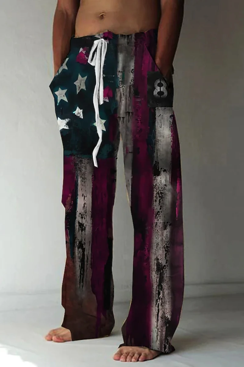 Мъжки свободни панталони в звездно-полосковую лента с висока талия и принтом Извън ежедневния стил XS-8XL Изображение 3