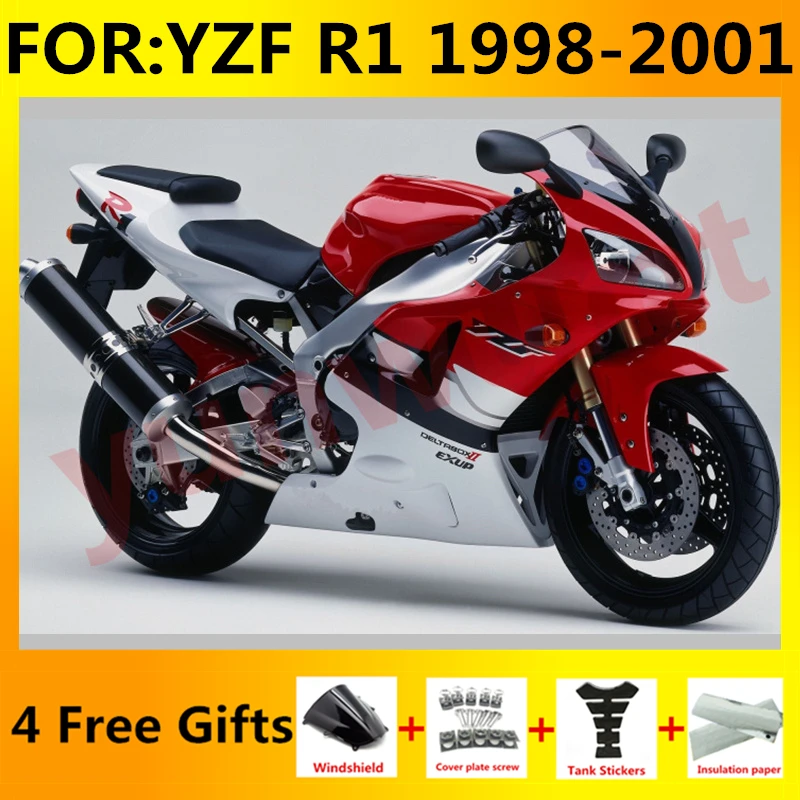 НОВА ABS Мотоциклет комплект обтекателей за леене под налягане, годни За YZF R1 1998 1999 2000 2001 YFZ-R1 98 99 00 01 Комплекти обтекателей, червен бял Изображение 0