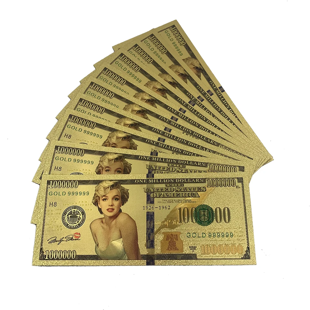 Нова разпродажба на златни пластмасови банкноти Мерилин Монро е американска филмова звезда колекционерска за събиране на феновете Изображение 0
