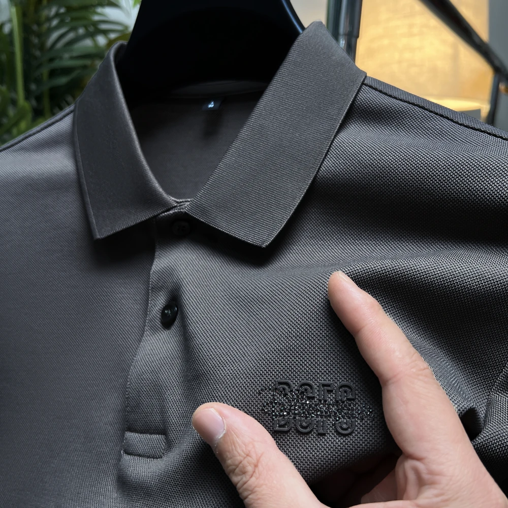 Подобрена мерсеризованная памучен дишаща поло риза с къс ръкав, мъжки ежедневни тениска, лятна модна марка риза Paul с бродерия Изображение 3