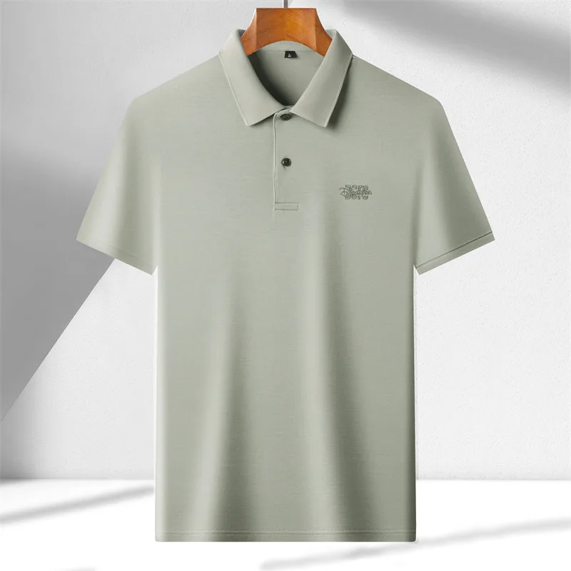 Подобрена мерсеризованная памучен дишаща поло риза с къс ръкав, мъжки ежедневни тениска, лятна модна марка риза Paul с бродерия Изображение 4