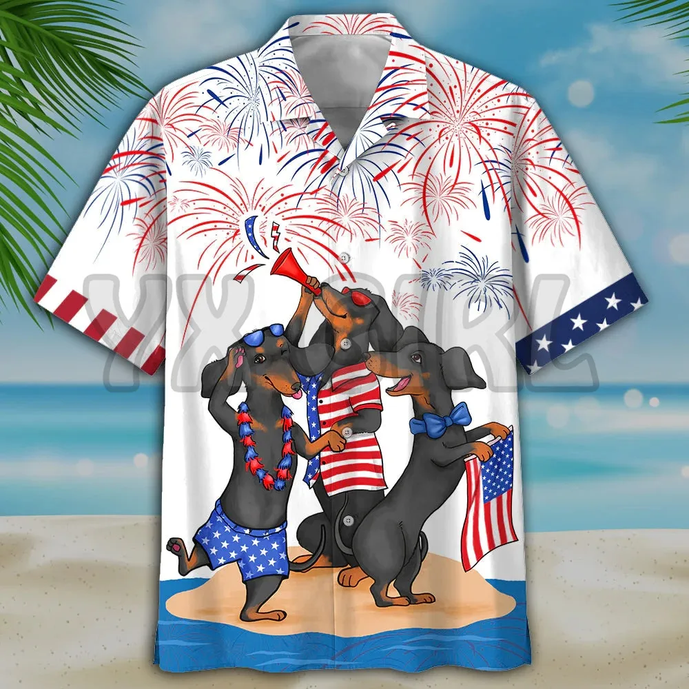 Ризи Familleus - Dachshund, Хавайска риза с 3D Принтом по цялото тяло, Хавайска риза, Мъжки и Дамски Ежедневни риза в стил Харадзюку, Унисекс Изображение 0