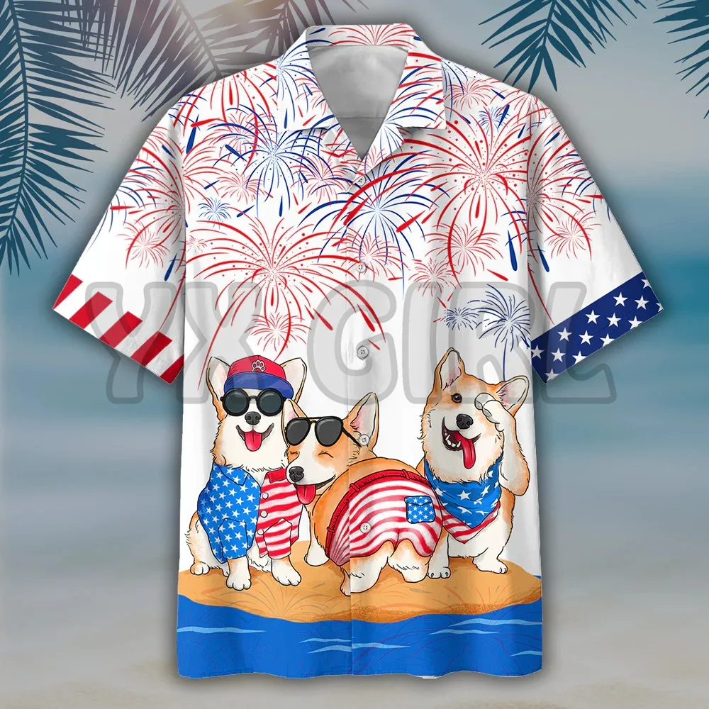 Ризи Familleus - Dachshund, Хавайска риза с 3D Принтом по цялото тяло, Хавайска риза, Мъжки и Дамски Ежедневни риза в стил Харадзюку, Унисекс Изображение 1
