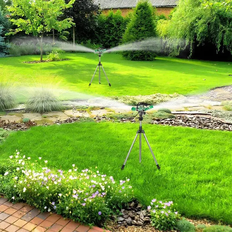 Система за поливане на градината, статив от неръждаема стомана, ударни разбрызгиватель за земеделски земи, система за поливане на цветя, ротация на 360 градуса Изображение 1