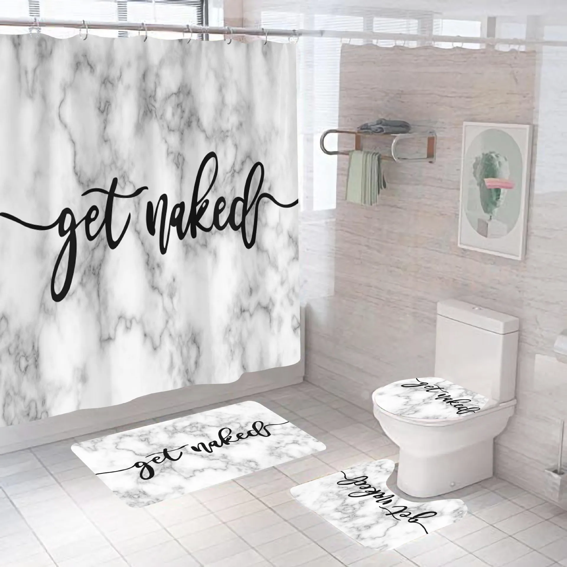 Скандинавска завеса за душ с просто черно-бял писмото модел, водоустойчив многоразмерная завеса за баня от полиестер, изчистен декор на банята Изображение 0