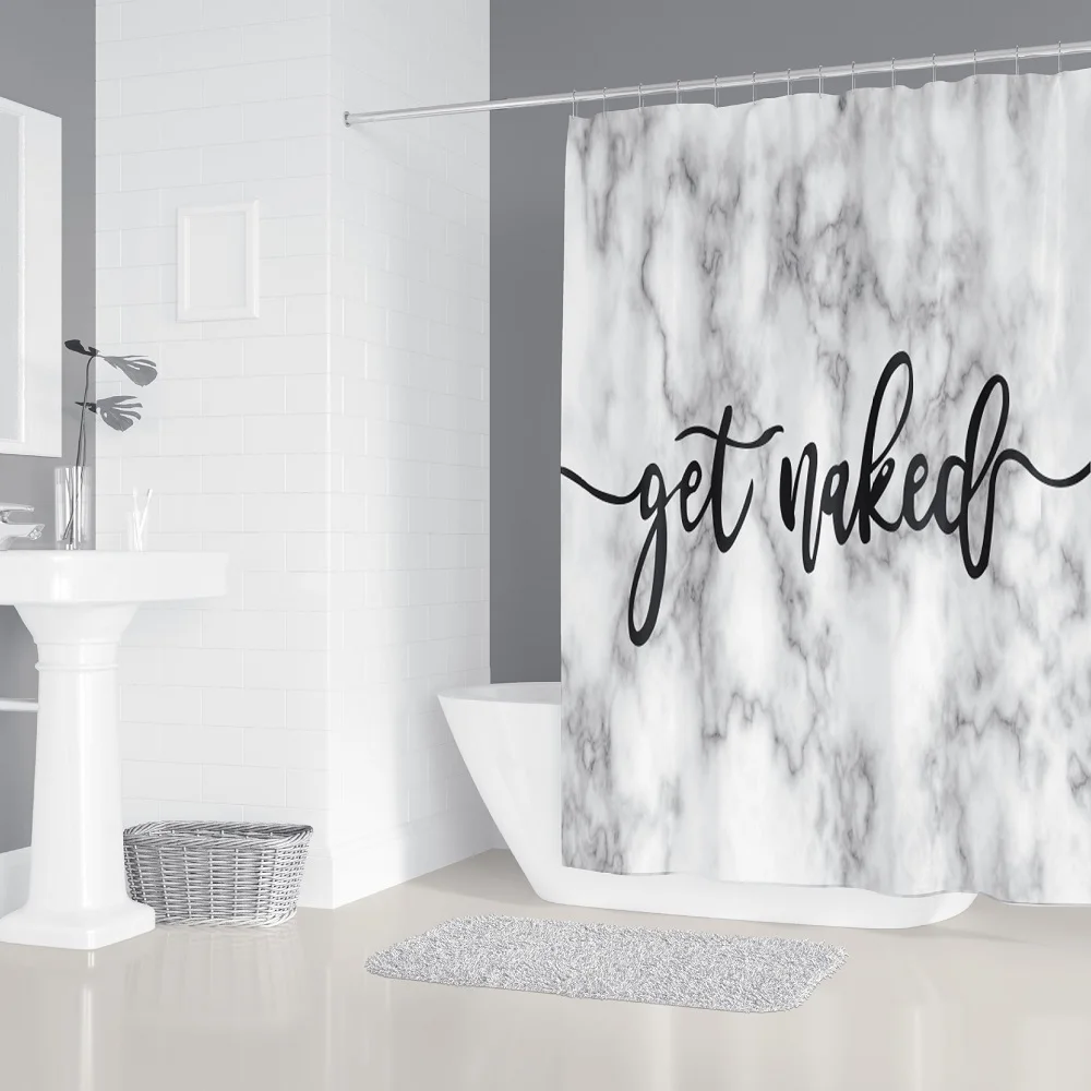 Скандинавска завеса за душ с просто черно-бял писмото модел, водоустойчив многоразмерная завеса за баня от полиестер, изчистен декор на банята Изображение 1