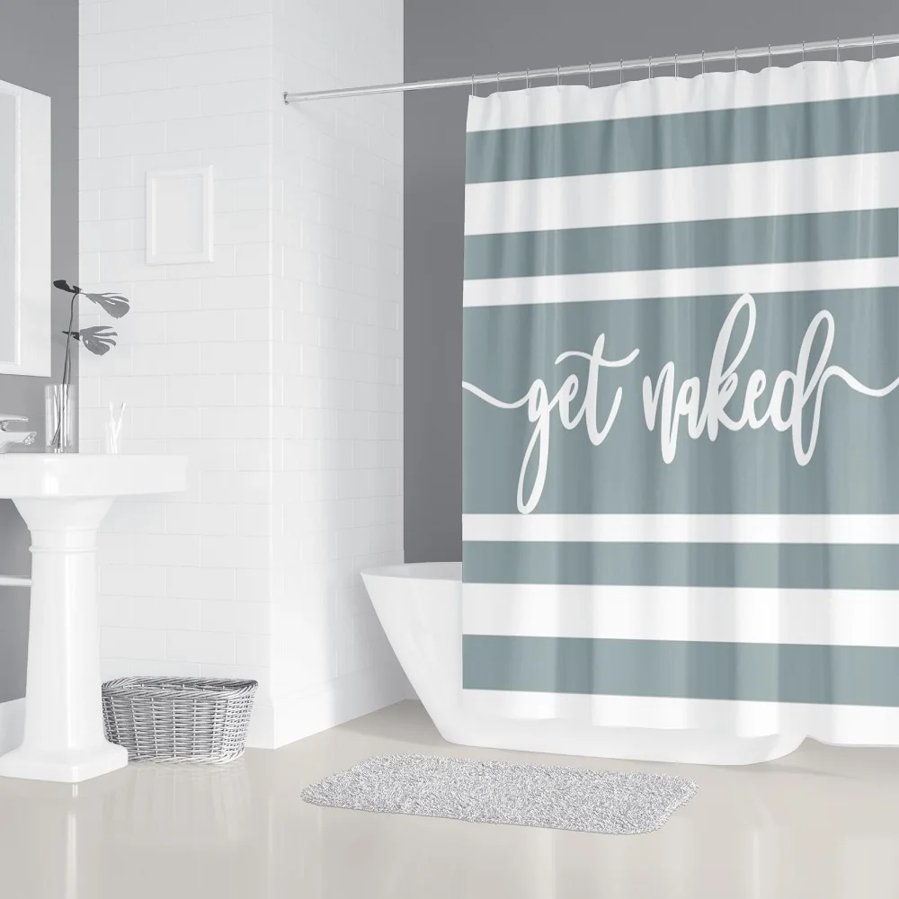 Скандинавска завеса за душ с просто черно-бял писмото модел, водоустойчив многоразмерная завеса за баня от полиестер, изчистен декор на банята Изображение 5