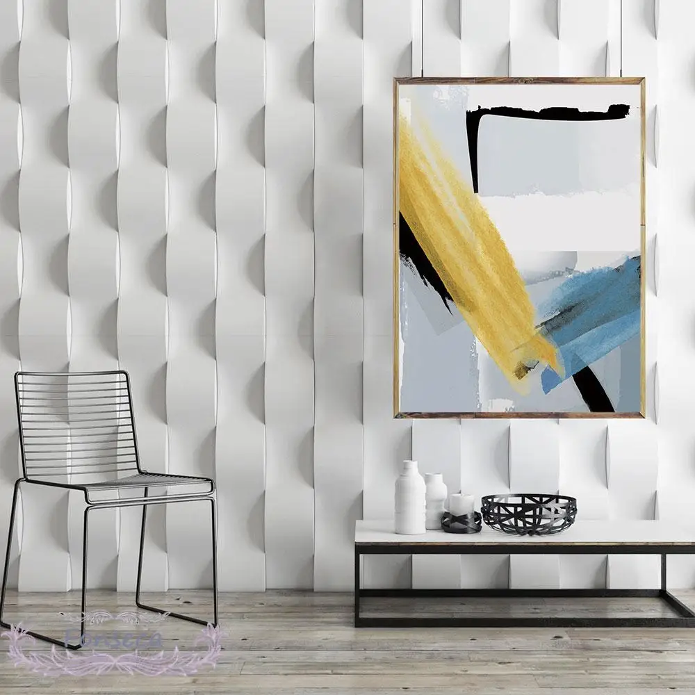 Скандинавските жълто-сини, сиви плакати с графити и щампи Абстрактни геометрични рисунки върху платно, стенни рисунки, без рамка Изображение 3