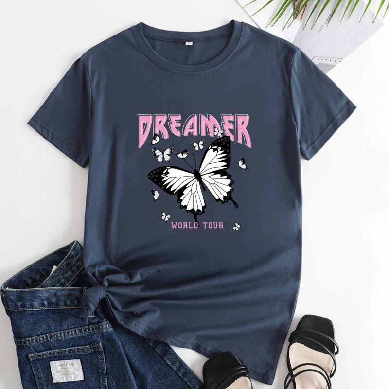 Тениска Dreamer с пеперуда, эстетичные тениски в стил хипи и гръндж, реколта женска тениска с пеперуда в стил хипстер монарх Изображение 1