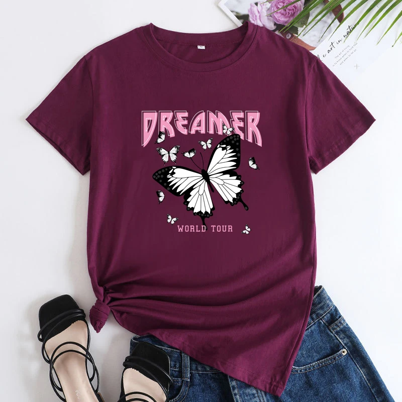 Тениска Dreamer с пеперуда, эстетичные тениски в стил хипи и гръндж, реколта женска тениска с пеперуда в стил хипстер монарх Изображение 2