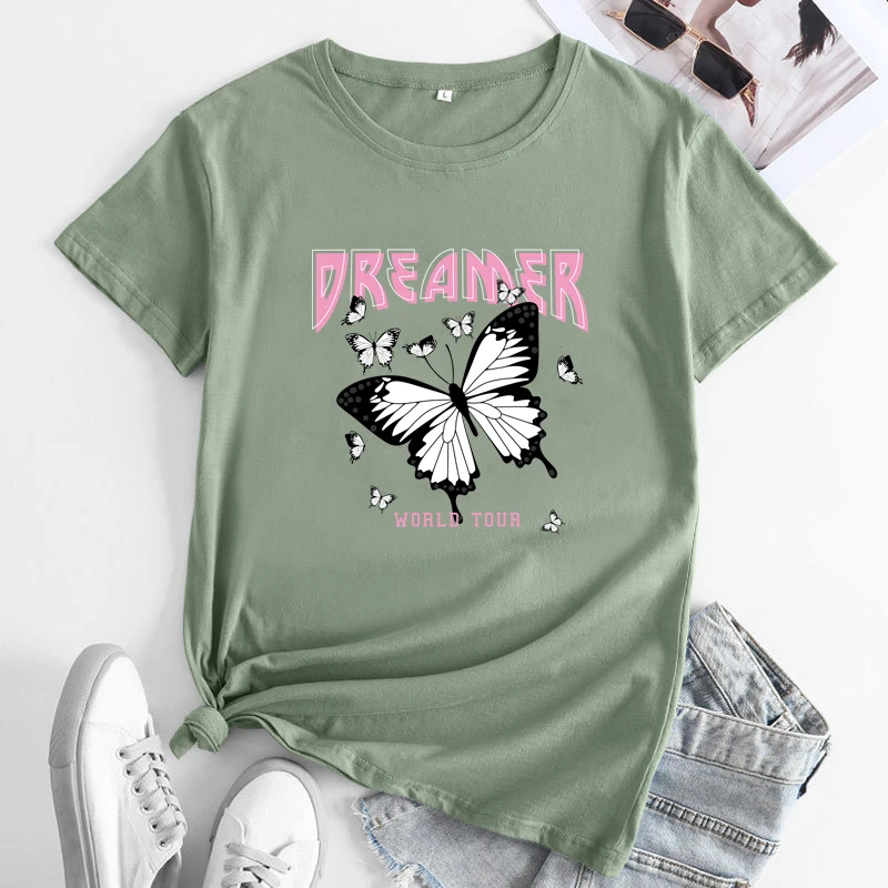 Тениска Dreamer с пеперуда, эстетичные тениски в стил хипи и гръндж, реколта женска тениска с пеперуда в стил хипстер монарх Изображение 3