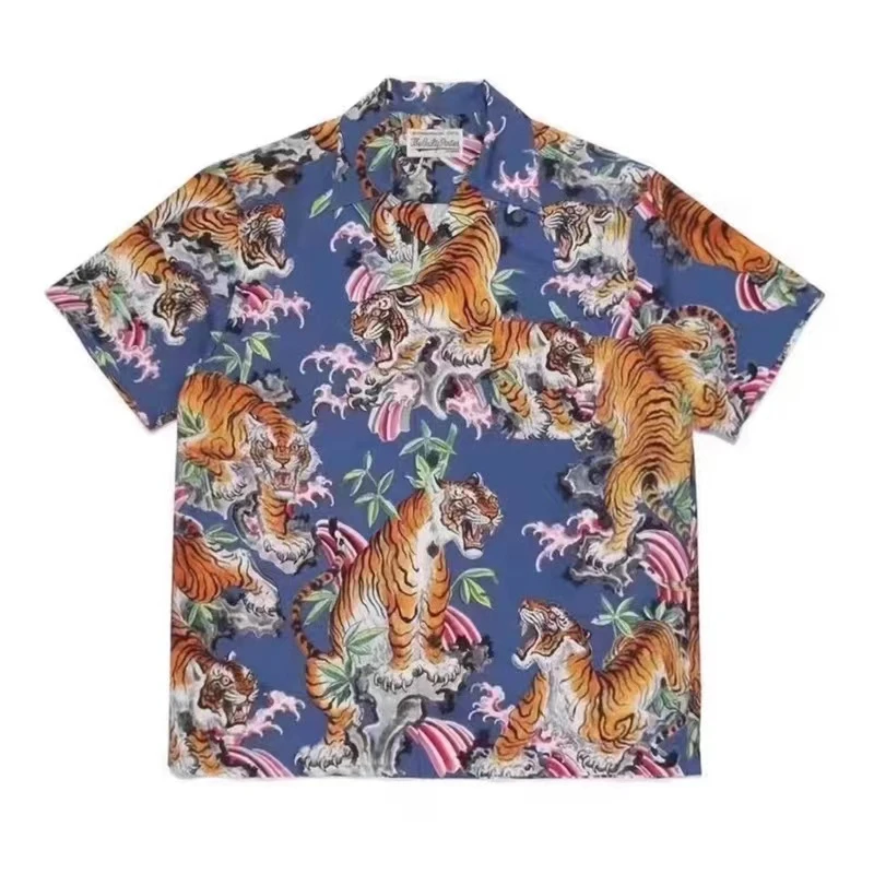 Тениска WACKO MARIA с изображение на тигър, мъжки и женски висококачествени хавайски ризи, тениски Изображение 1