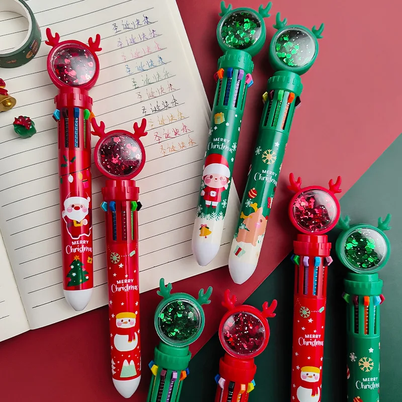 Химикалки, сладки ученически пособия, 10 цвята, Креативни Коледни канцеларски материали, маслени химикалки, цветни дръжки за пресата, Коледни подаръци за деца Изображение 0
