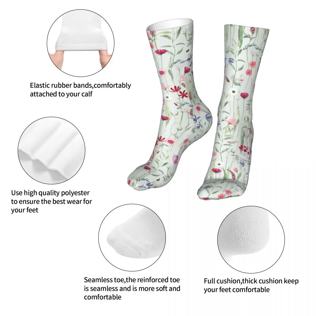 Честит Забавни Чорапи Мъжки Мъжки Женски Harajuku Retor Чорапи С Цветен Модел На Диви Цветя С Високо Качество Пролет Лято Есен Зима Изображение 4