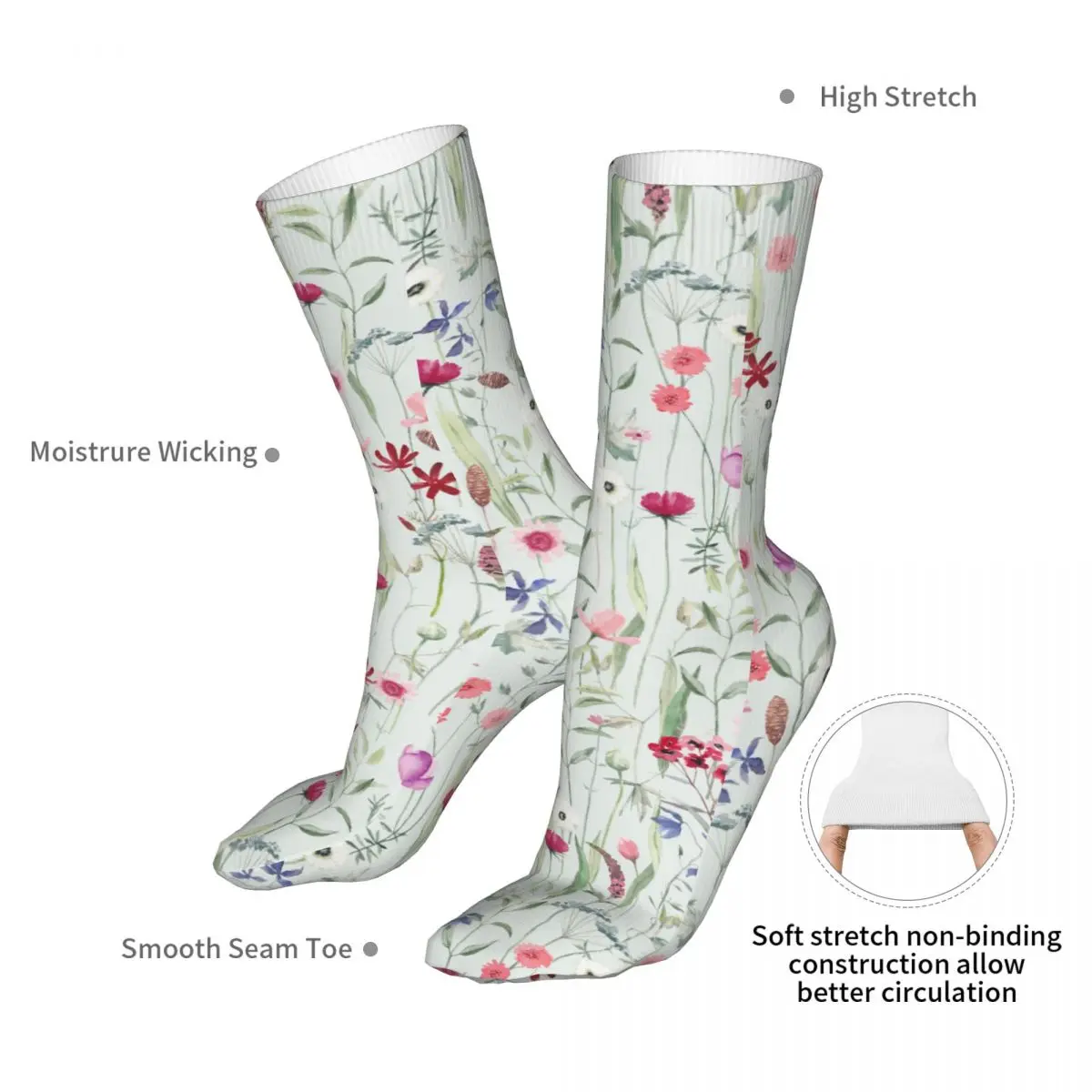 Честит Забавни Чорапи Мъжки Мъжки Женски Harajuku Retor Чорапи С Цветен Модел На Диви Цветя С Високо Качество Пролет Лято Есен Зима Изображение 5