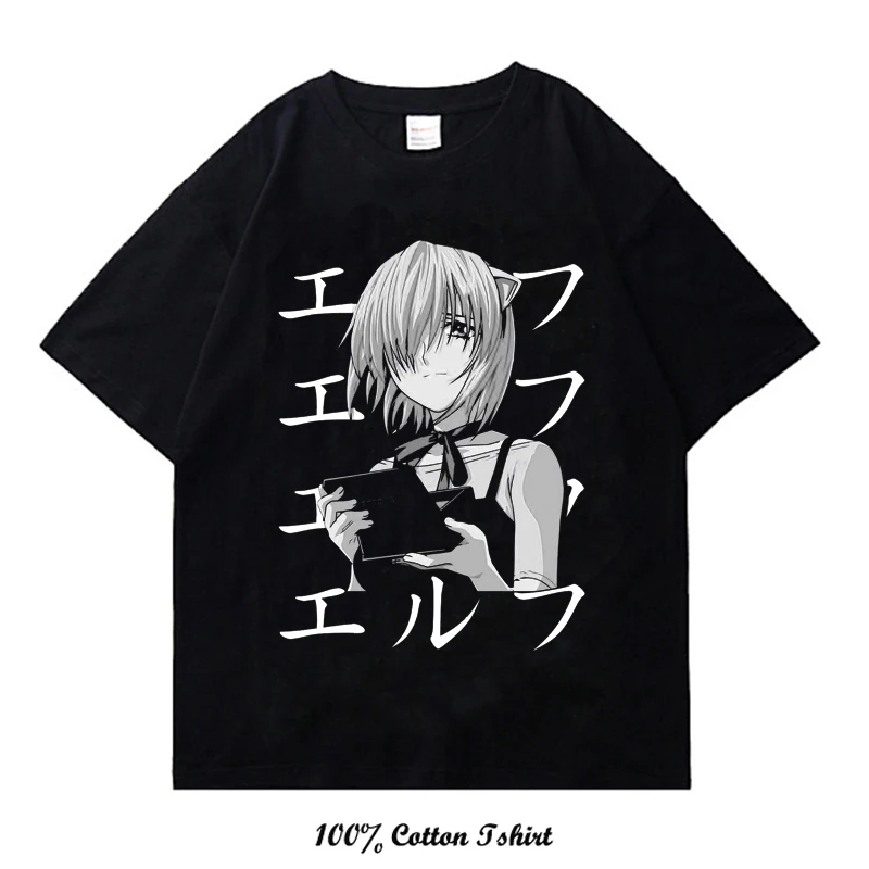 Японската Манга аниме Elfen Lied Тениска с графичен принтом Мъжки Harajuku, градинска дрехи с къс ръкав, ежедневни тениска Унисекс Изображение 3