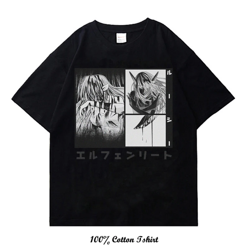 Японската Манга аниме Elfen Lied Тениска с графичен принтом Мъжки Harajuku, градинска дрехи с къс ръкав, ежедневни тениска Унисекс Изображение 5