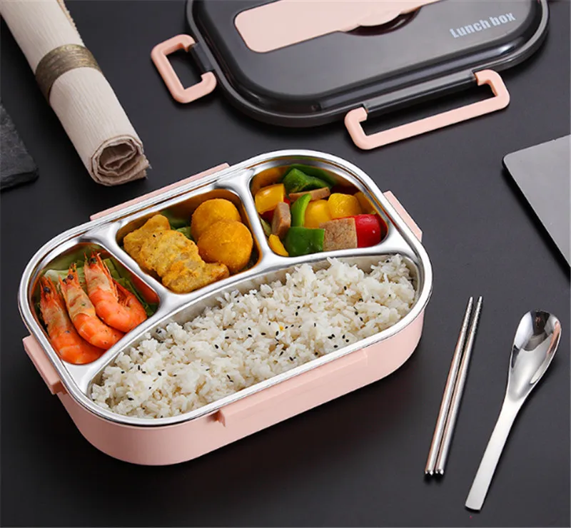Японски детски минерален обяд-бокс Bento от неръждаема стомана 304 с отделение за прибори, съд за микровълнова фурна, термос за храна Изображение 4